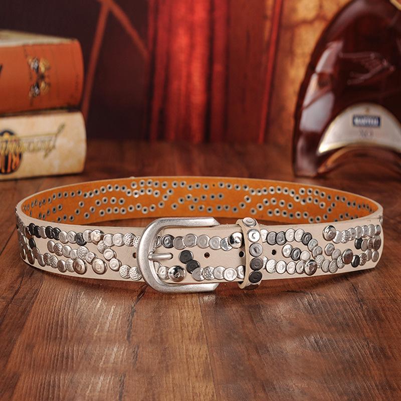 

Mei Studded women s leather belt - fashionable casual waist belt - ladies skirt belt - rhinestone embellished versatile trendy belt 110cm грязно-белый