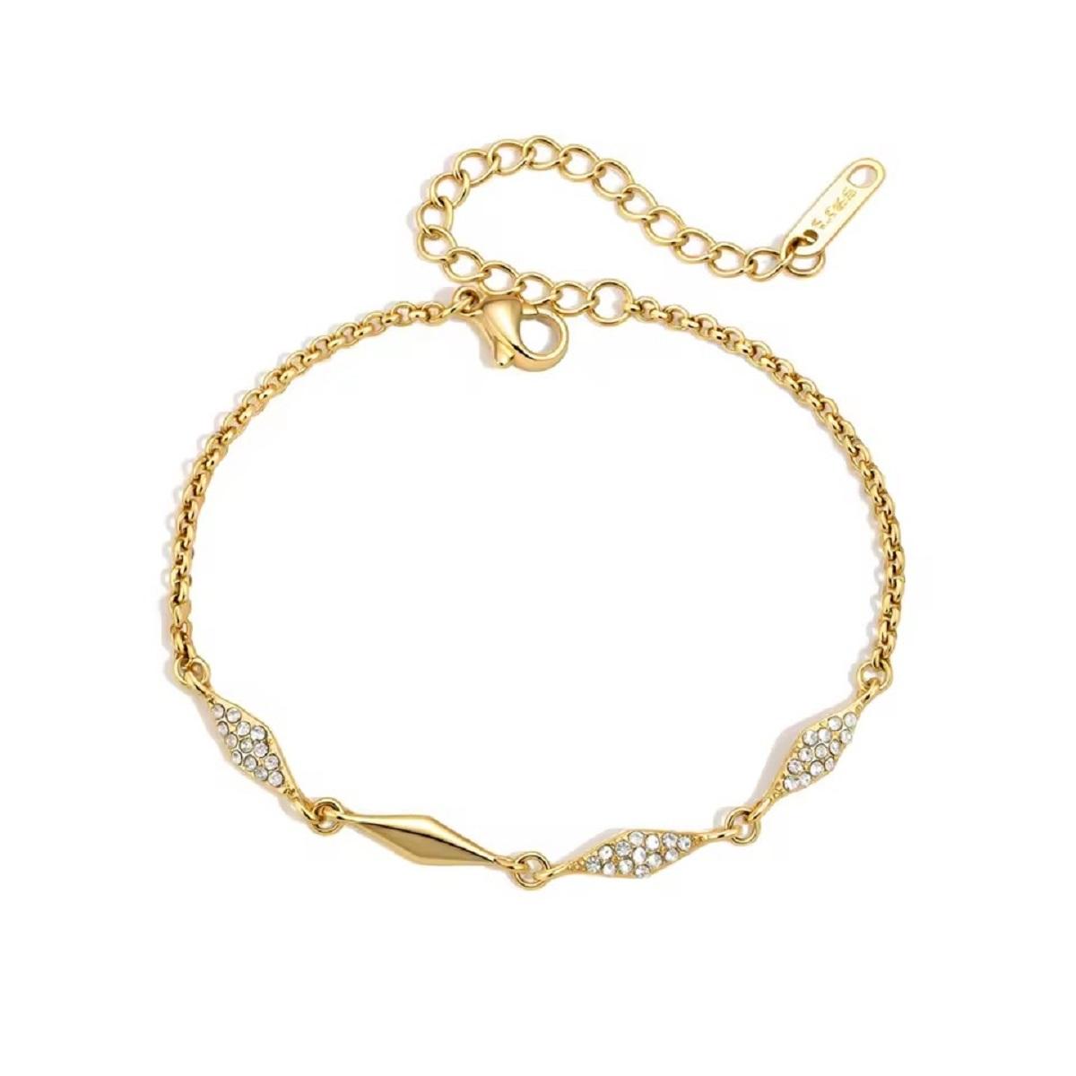 Delicate Geometric White Rhinestone Bracelet For Women 18K PVD Gold Plated Stainless Steel Bracelets Waterproof Jewelry Bracelet