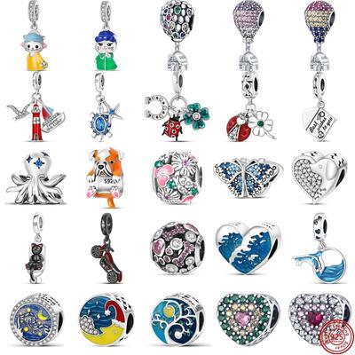 New 925 Silver Balloon Sky Clover Pav éHeart Sparkling Beads Fit Charm Bracelet Jewelry