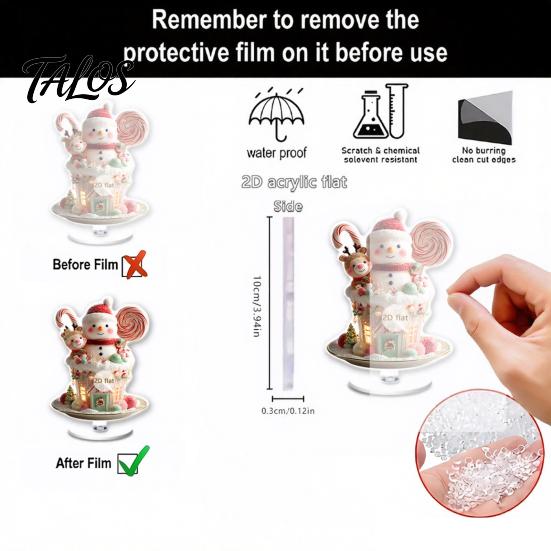 Decorative Rotating Base Acrylic Desktop Ornament, 2D Flat Christmas Santa Snowman Cupcake Plaque with Gift for Home Winter Bookshelf, Mantel,