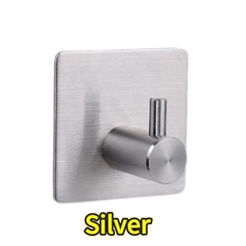 

10/1PCS Self Adhesive Hook Heavy Duty Stainless Steel Wall Hooks Towel Clothes Rack Hangers Bathroom Kitchen Storage Holders 1PC серебряный