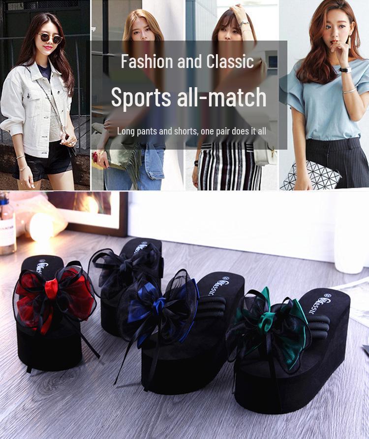 Korean Style Thick-Soled Wedge Heel Women's Flip-Flops - Non-Slip, High-Heeled Beach Sandals