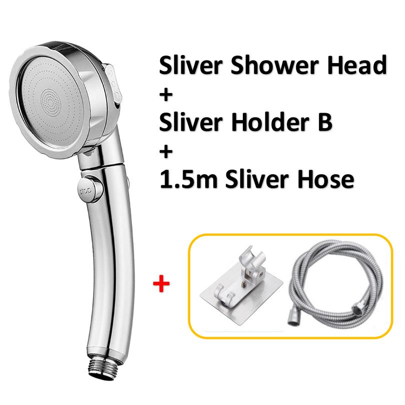 3 Modes Pressurized Shower Head Sliver High Pressure Rainfall  Bathroom Handheld Showerhead Set with Hose and Holder Accessories