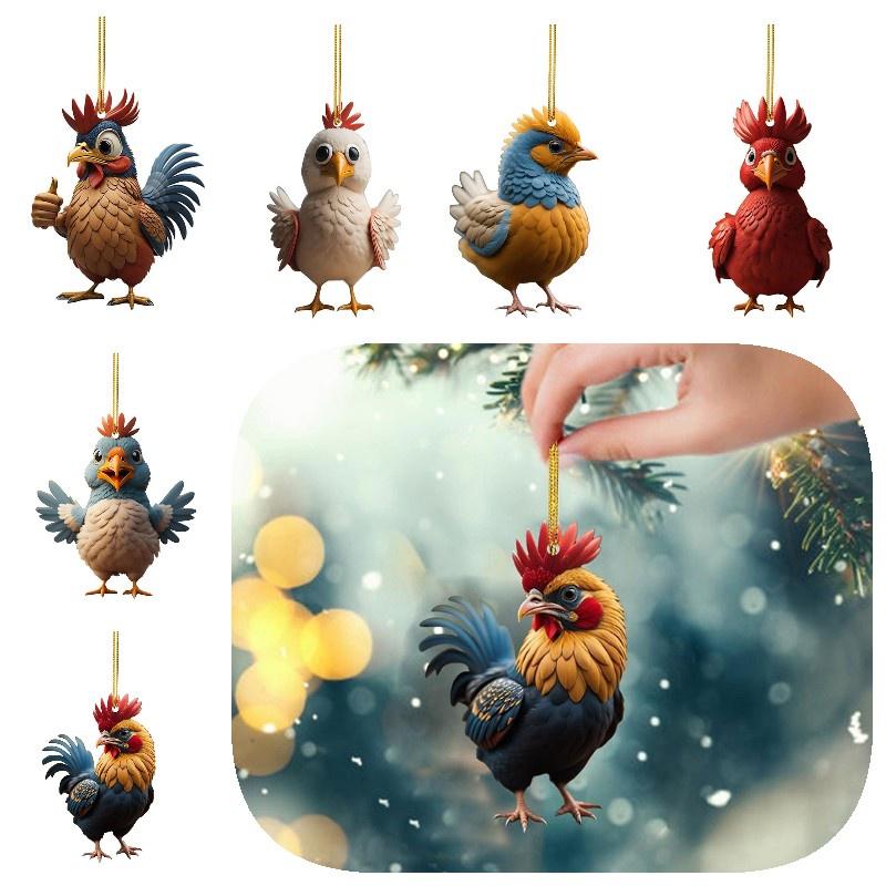 Niedliches Cartoon-Huhn Acryl Auto Hängedekoration Weihnachtsbaumschmuck Heimdeko
