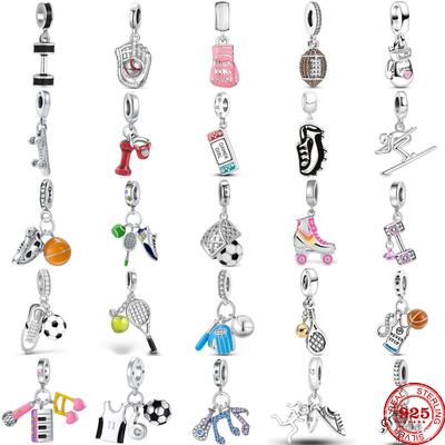 Argent 925 Badminton Haltère Football J'aime le Sport Pendentifs Charms Perle compatible Bracelet Pendentif Original DIY Bijoux Femme