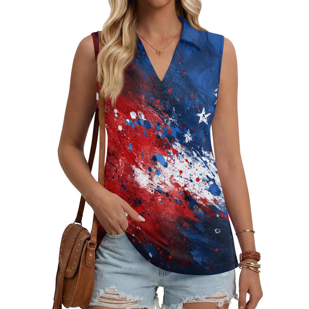 Women's Fashion Casual Lapel Sleeveless Color Shirt Women's V-Neck Up Tops
