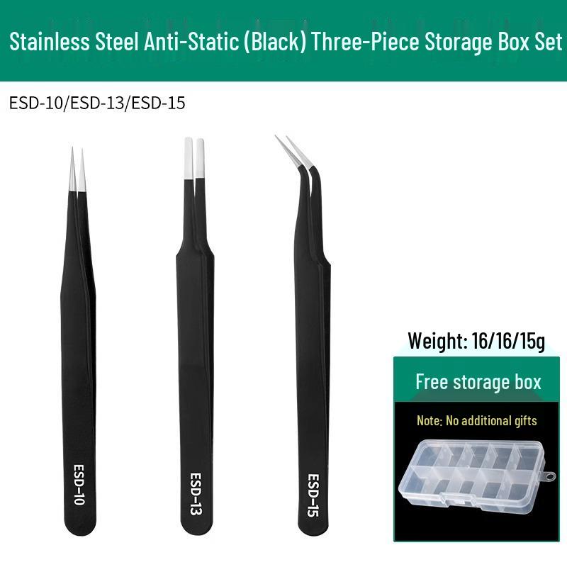 Bao Lian Anti-static Stainless Steel Tweezers - Bent Tip & Fine Pointed Tip for Precision Bird's Nest Hair & Blackhead Removal