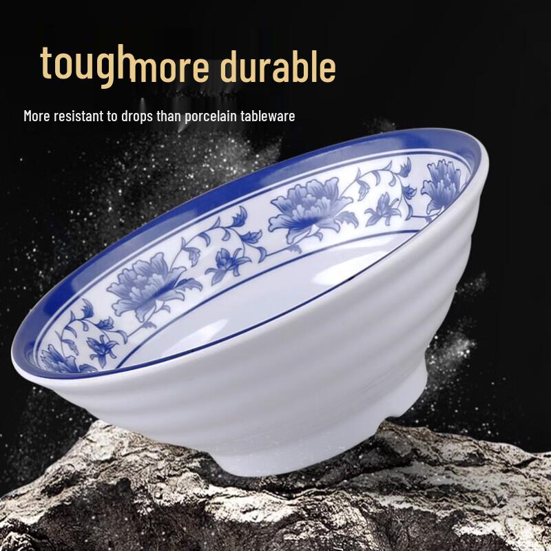 DunDian Melamine Blue and White Porcelain Noodle Bowl