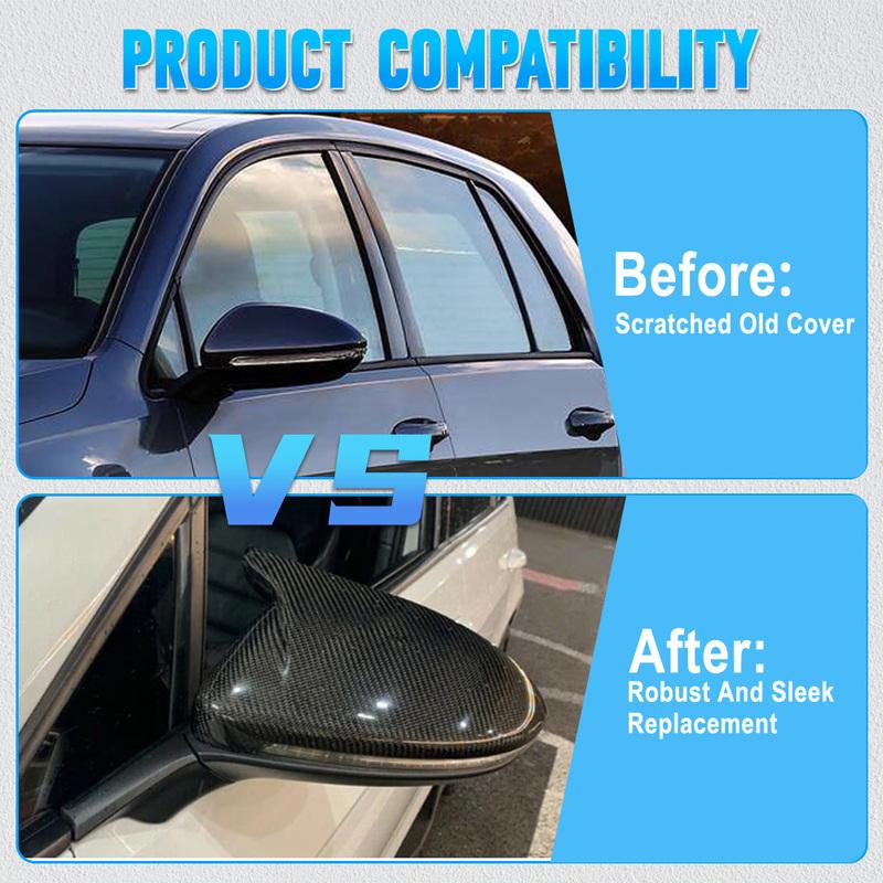 2Pcs Car Door Side Wing Rearview Mirror Cover Cap For VW Golf GTI Golf R E-Golf  2015 2016 2017 2018  Carbon Fiber Black