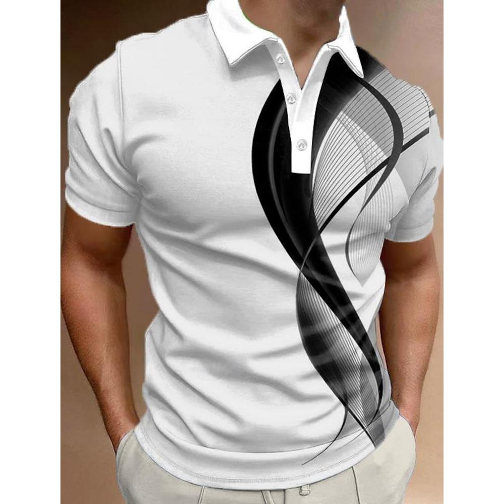 Men's Fashion Golf Collar T-shirt Casual 3D Printed Polyester Short Sleeve Collar T-shirt Micro Elastic Collar T-shirt