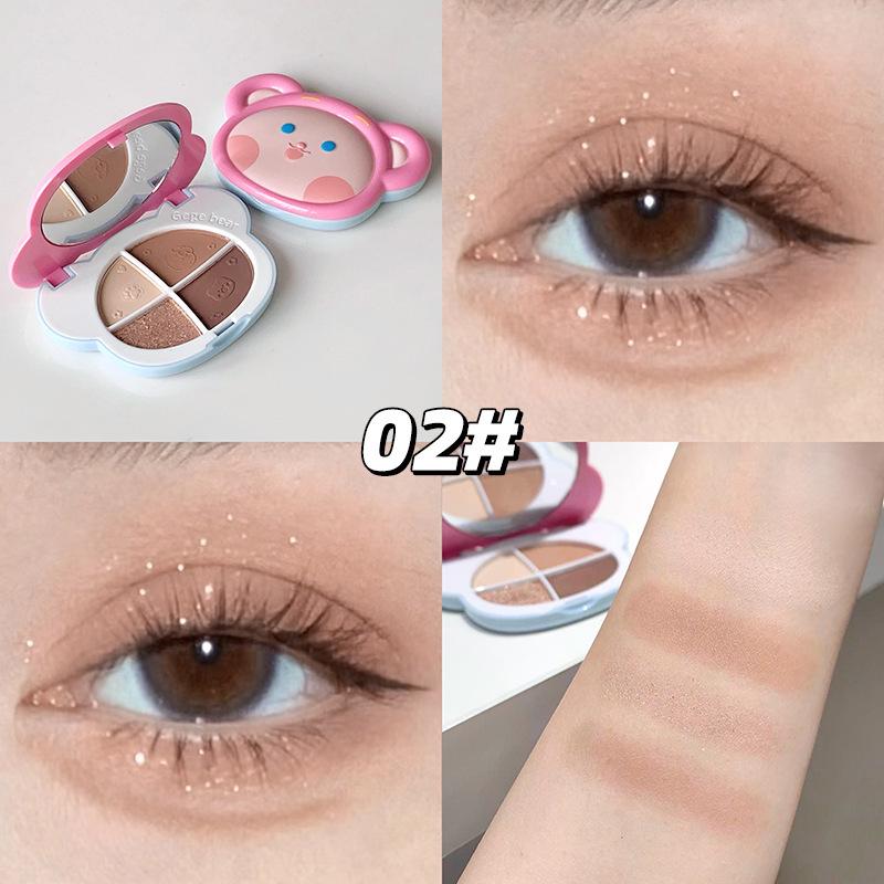 Gege Bear Fantasy Four-Color Eyeshadow Palette: High Pigmentation, Low Saturation, Easy Blend, Fine Powder.