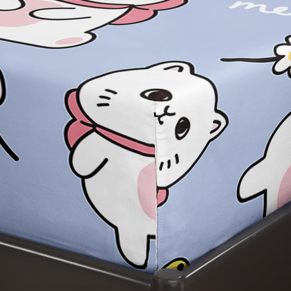 Cute Cartoon Cat Pattern Bed Hat Four-Piece Bedding Set Bedroom Dormitory Bedding Decoration