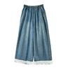 Lace Splicing Wide Leg Jeans Female Loose Plus Size Casual Straight Pants for Women Summer Denim Pants 2025