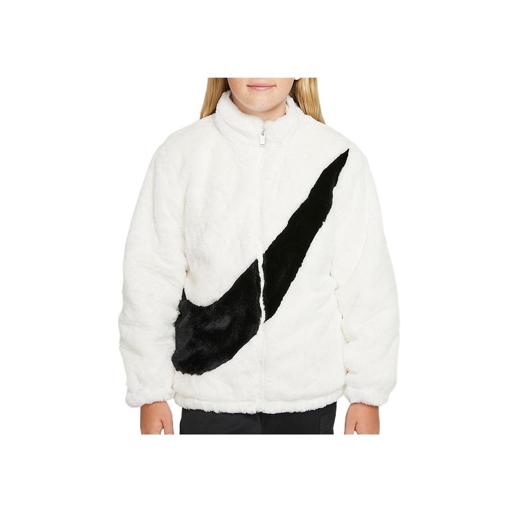 Nike Jacket Solid Color Large Logo Zipper Stand Collar Kids Jackets White DV6207-133