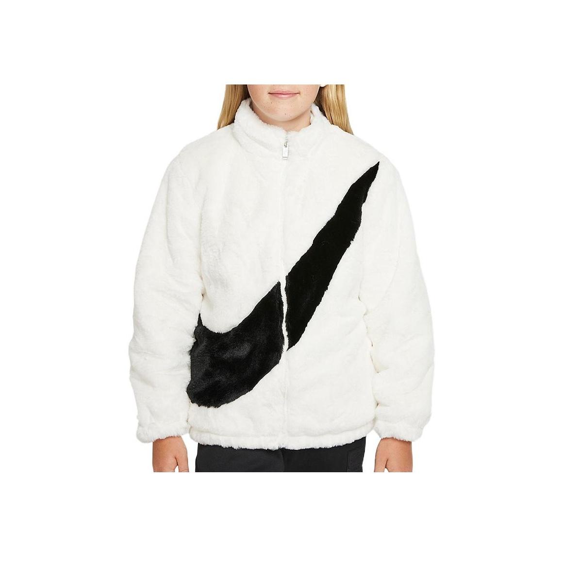

Nike Куртка однотонная с большим логотипом на молнии и воротником-стойкой, детские куртки белого цвета DV6207-133 L