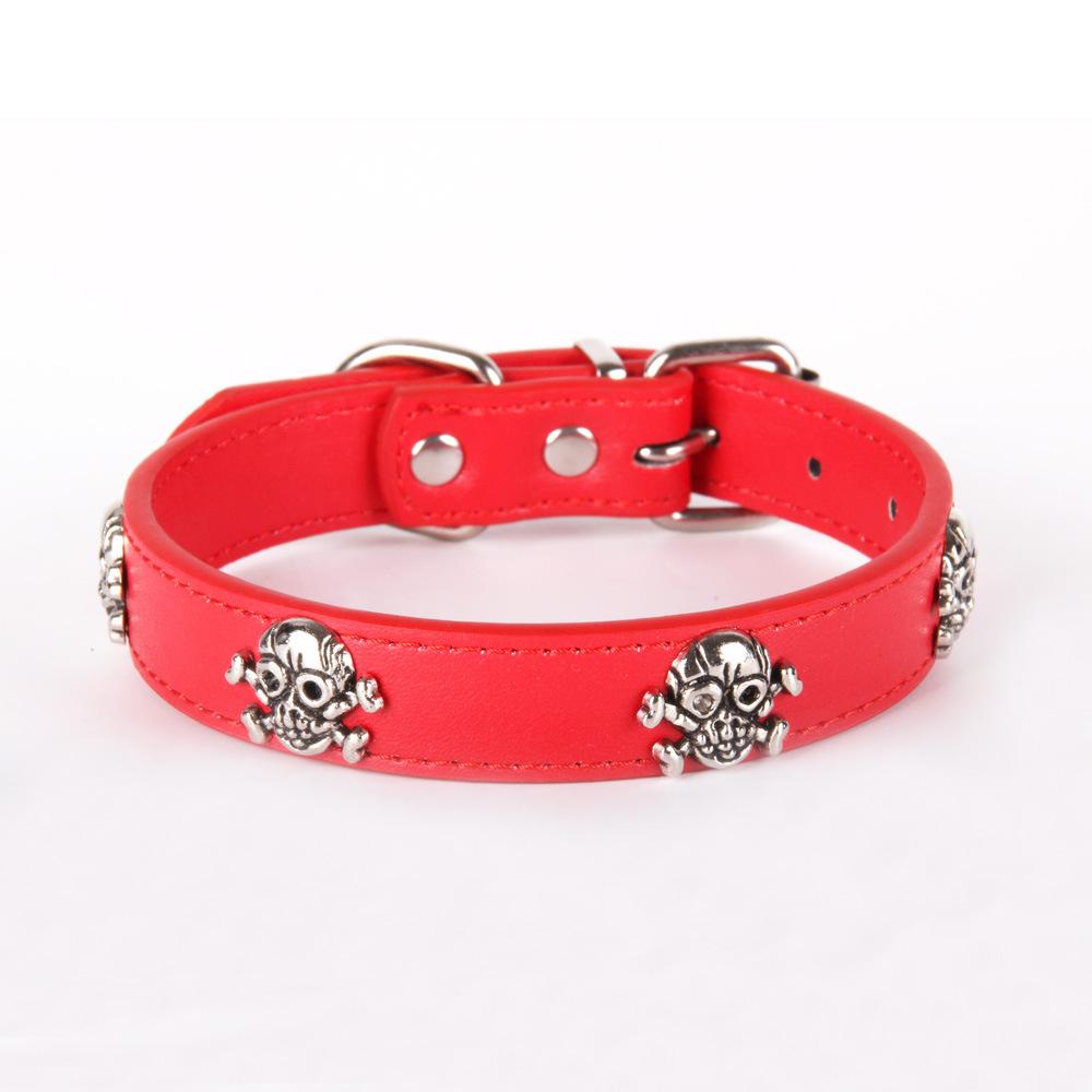 

Dog Collar Punk With Unique Skull Decoration Made Of Leather Soft XS 1.5cm30cm19cm-27cm червоний