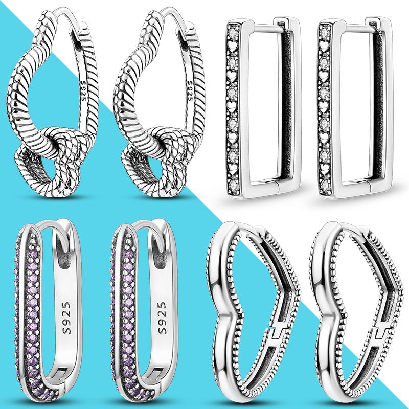 

Серьги-кольца из серебра 925 пробы в форме сердца для женщин, U-образные серьги с простым геометрическим элементом, роскошный подарок на годовщину