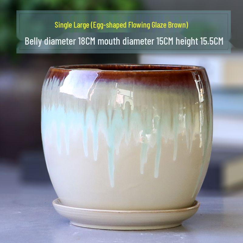 Breathable Ceramic Flower Pot with Tray for Gardenia and Succulents, Chinese Style, Large and Durable for Balcony Use.