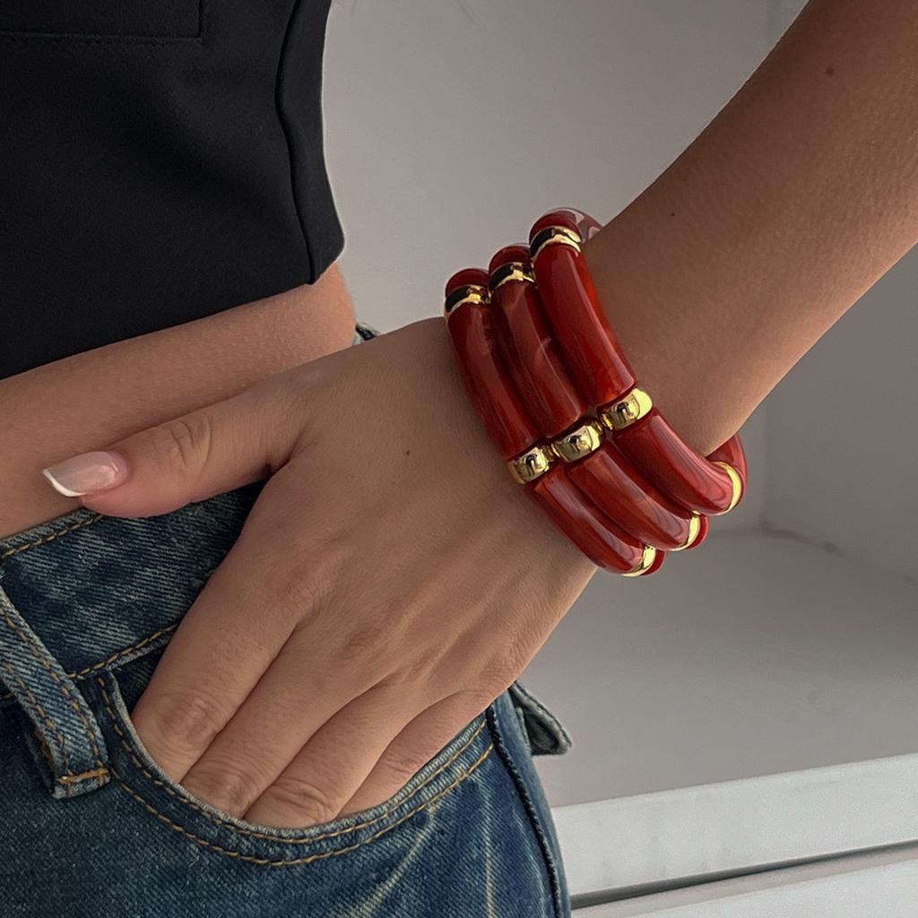 Vintage Acrylic Bamboo Beads Bracelet for Women Multi Color Stretchy Resin Girls Charm Couple Bangles Gift Men Jewelry
