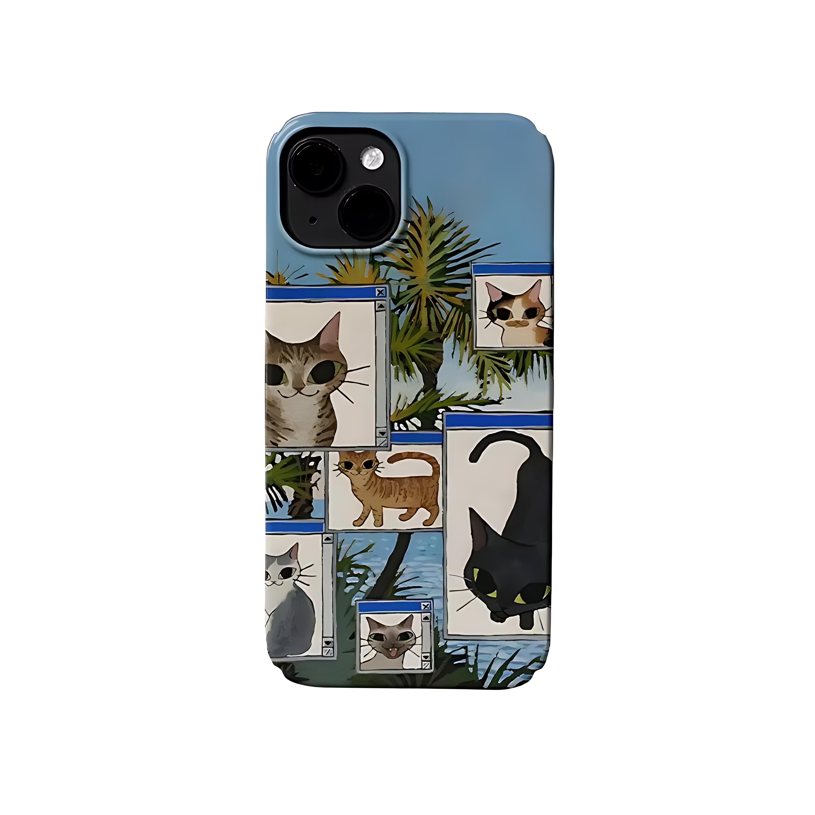 

Cute Collage Cat Blue Tropical Phone Case for iPhone 17 16 15 14 13 12 11 Air Pro Max X XS XR 7 8 Plus Glossy Film Hard PC Cover iPhone 11