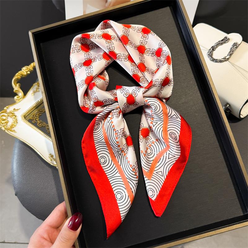 French light luxury chain small square scarf simulation silk printing silk scarf headscarf women's spring and summer scarf temperament scarf scarf new