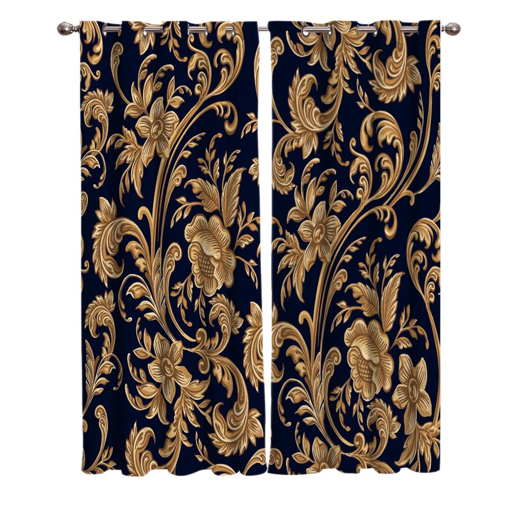

Барокко, золотые цветы, листья, великолепные оконные шторы, живописные шторы для гостиной, декоративные предметы для гостиной 135W x 60H(cm)