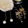 18K Gold-Plated Zircon Pearl Tassel Earrings for Women - Elegant High-End Fashion Jewelry