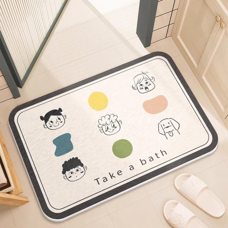 Cartoon hard diatom mud floor mat bathroom suction board non-slip quick-drying mat toilet door toilet floor mat foot mat