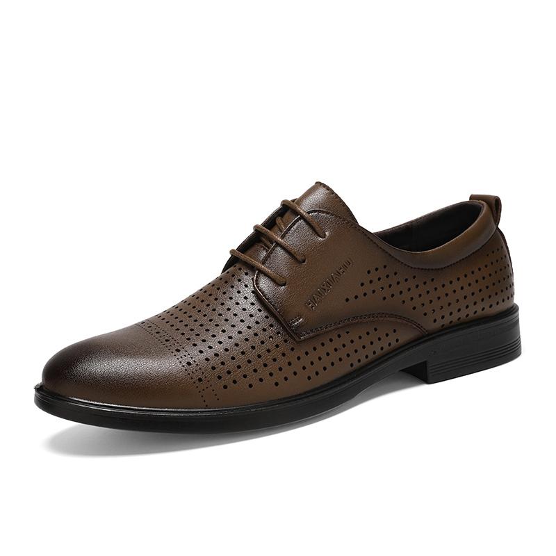 Fashion Summer Men's Leather Shoes Outdoor Comfortable and Breathable Design  Men's Black for Driving Office and Walking Casual Shoes