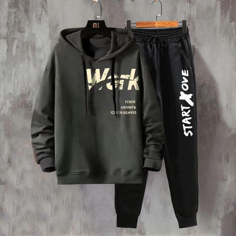 

Мужской костюм с капюшоном, свитер, весенняя одежда для студентов-подростков, спортивный костюм, повседневный свитер и брюки для молодежи M серый