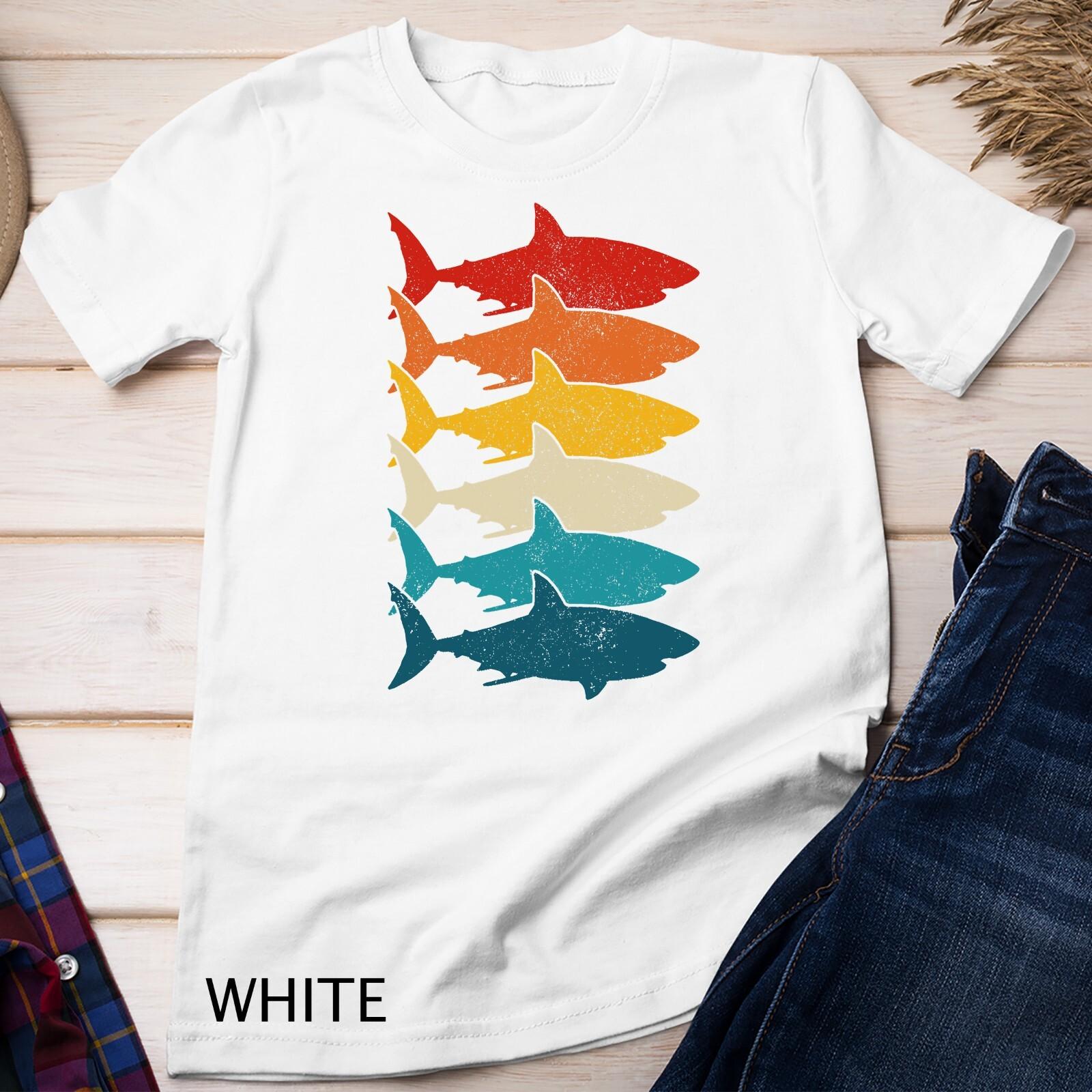 Shark Vintage Fish Fishing Great White Shark Retro Unisex T-Shirt Mens Womens Tees Top 4XL
