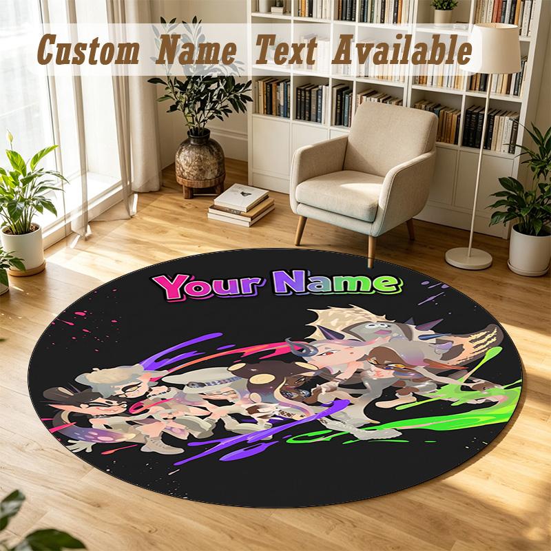 Round Rug Custom NameSplatoon Pattern Non Slip Carpet Home Floor Decor