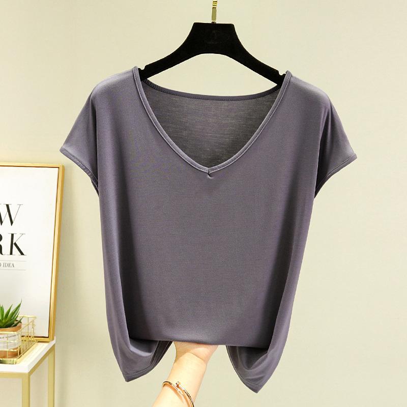 Letnia damska kamizelka bez rękawów z modalu Gładka V-neck Podstawowy T-shirt Luźny T-shirt z modalu Topy Codzienna podkoszulka