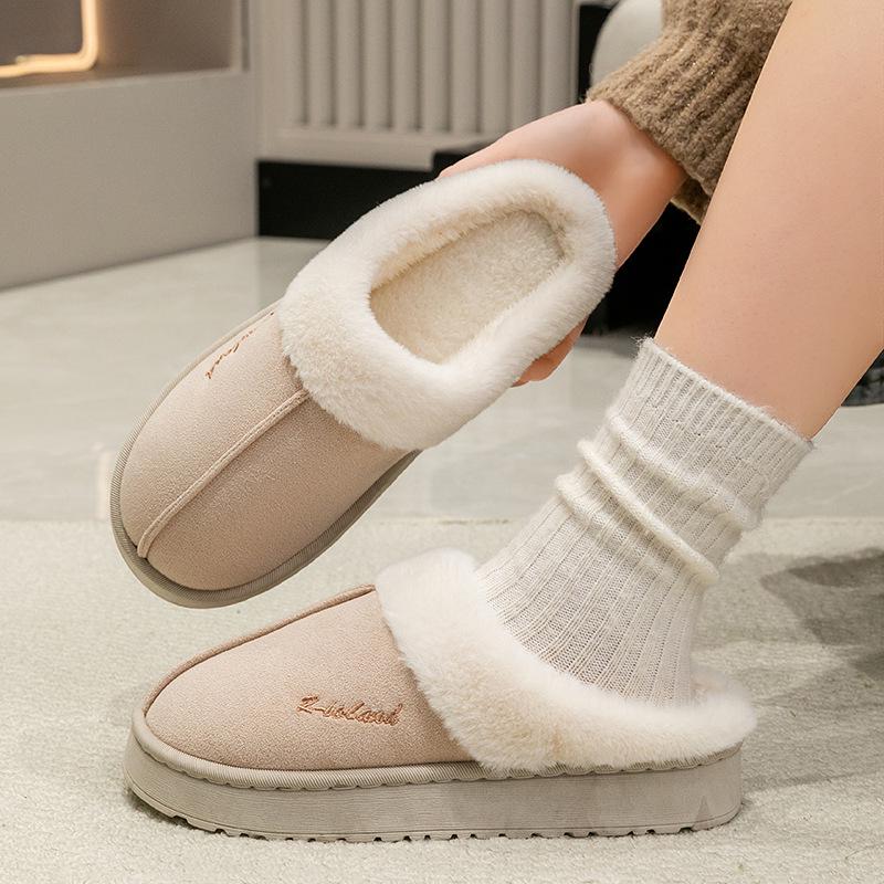Women's & Men's Suede Cotton Slippers - Non-slip, Plush, Warm, Thick Sole for Indoor Use - Perfect for Autumn & Winter.