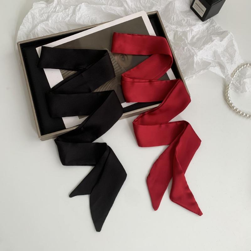 Long solid color silk scarf girl professional versatile thin narrow solid color small scarf streamer tied bag
