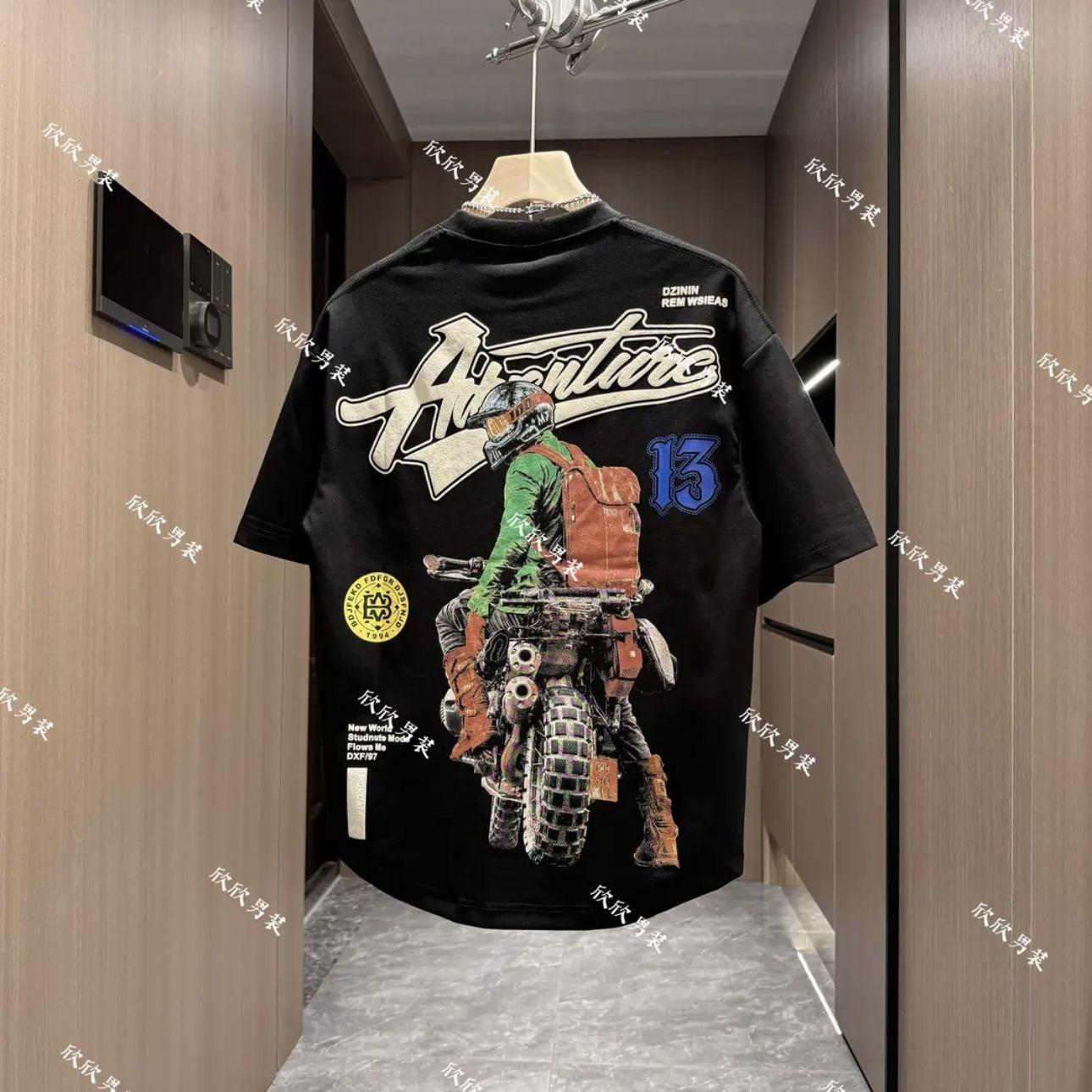 

New Short-sleeved for Men s Painted Prints Fashionable and Trendy Versatile Dovetail T-shirt for Men XXXL чёрный