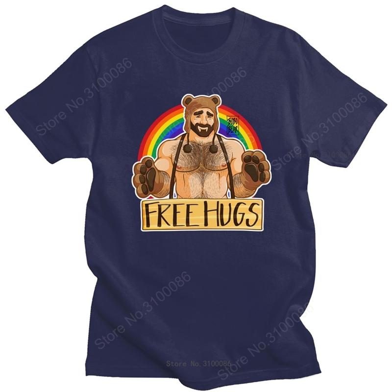 Funny Gay Bear Free Hugs Tshirt Men Soft Cotton LGBT T-shirt LGBTQ Pride Shirt Rainbow Tee Top Short Sleeve Casual Clothing Gift