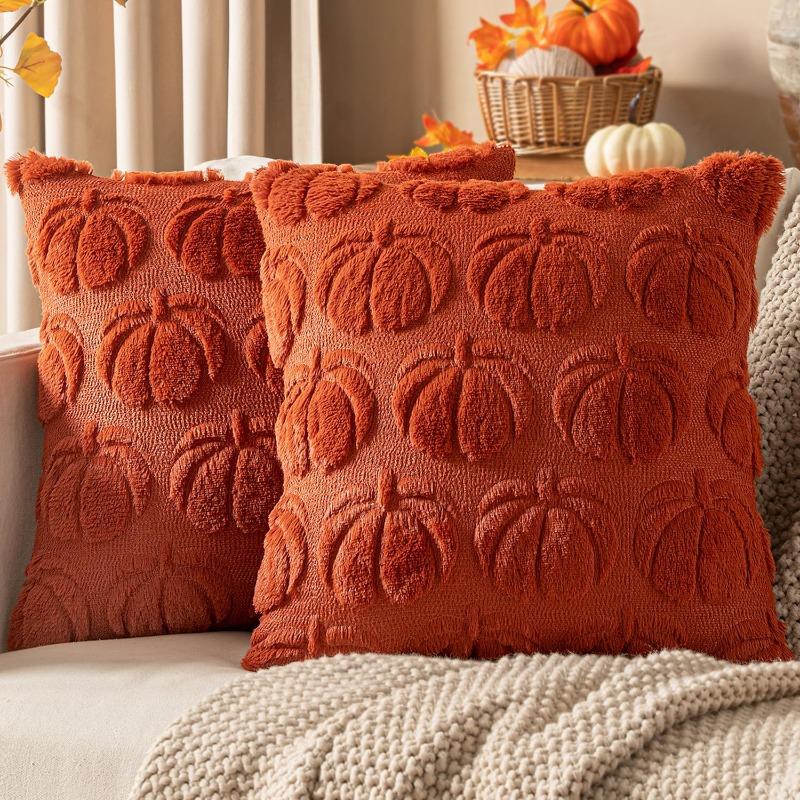 Pumpkin Plush Pillow Covers Living Room Sofa Embroidered Crafts Couch Cushion Case Pillow Bedhead Throw Pillow Cover Decor