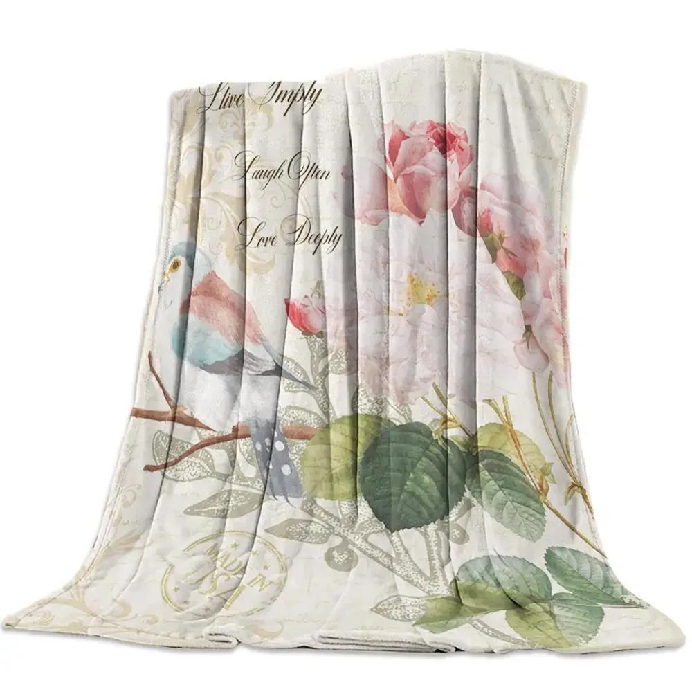 Flannel Blanket for Bed Garden Vintage Flower Bird Butterfly Throw Blanket Portable Soft Blanket Warm Sofa Bed Sheets King Size