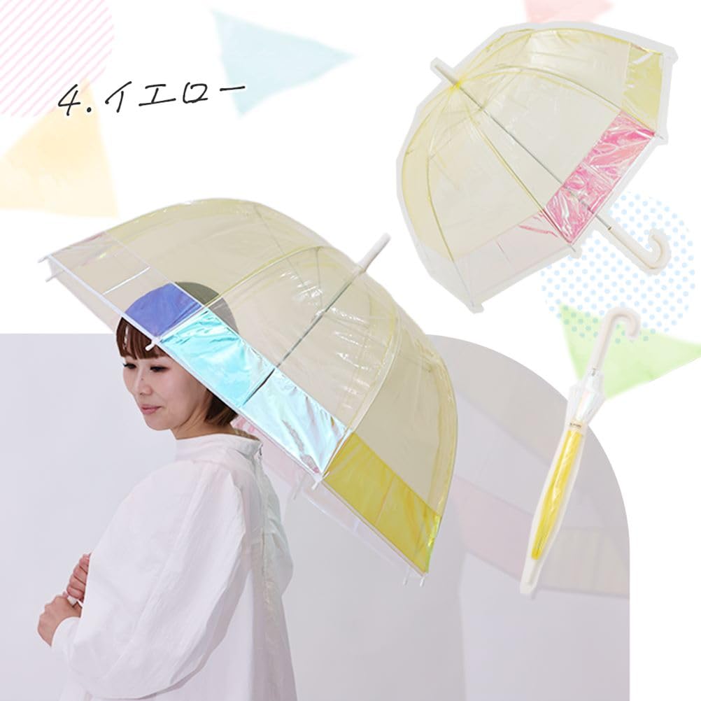 ogawa Aurora Long Umbrella, 60cm, Deep Vinyl Umbrella, LINEDROPS, Yellow, Cut-Apart, Birdcage Design, Manual Opening, Safety Cover, 8 Ribs, 54686