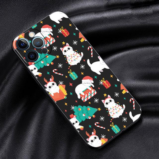 Fall für Apple iPhone 14 13 11 12 Pro 7 XR X XS Max 8 Plus 6 6S SE 2022 13Pro Schwarz Soft Phone Funda Weihnachten Weihnachtsmann Elch