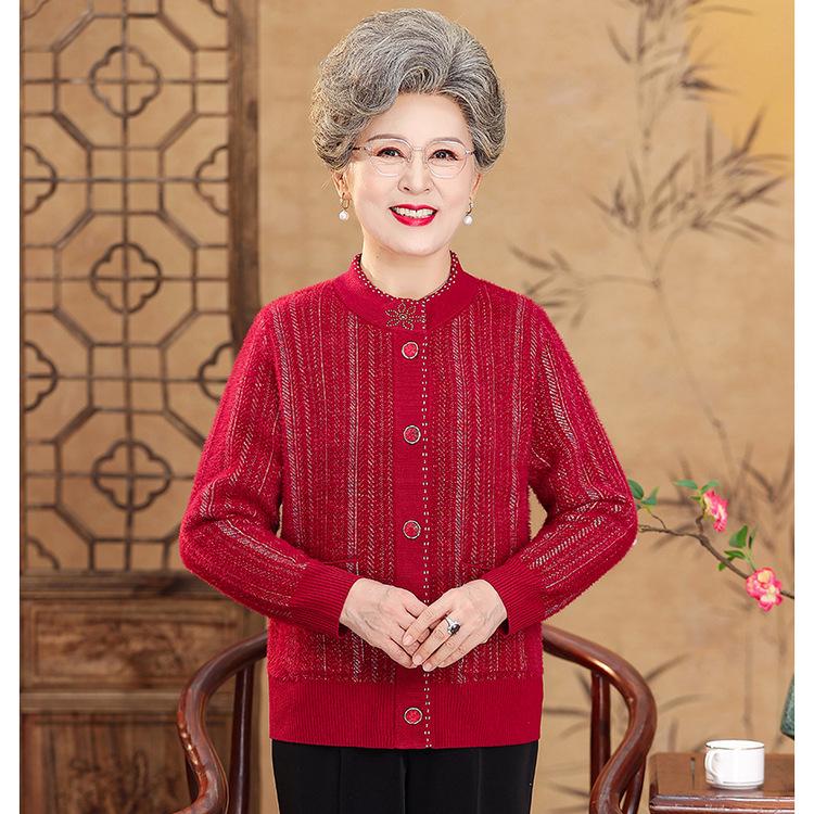Pull cardigan d'automne à la mode pour mère âgée, veste pull pour personnes d'âge moyen et âgées, haut décontracté d'automne pour grand-mère