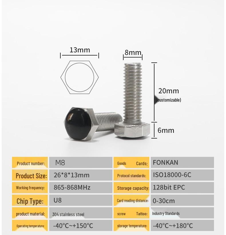 UHF RFID 304 Stainless Steel Screw Tag for Equipment Management