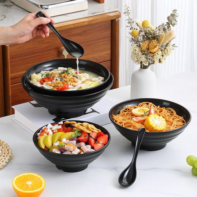 JIATA Fashion Black Large Striped Ramen Bowl Large Caliber And Large Capacity High Temperature Resistance Anti fall and durable