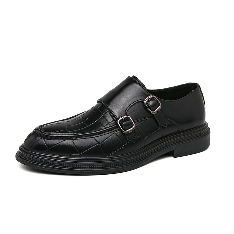 Business dress leather shoes men's size 38-46 pointed leather shoes double buckle British men's leather shoes