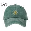 Travel Baseball Cap Embroidery Sun Pattern Hat, Adjustable Back Buckle Retro Distressed Washed Cotton Hat Style Cap, Fabric Outdoor Sunshade