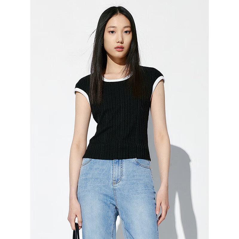PEACEBIRD Women s Slim Fit Color Block U-Neck Short Sleeve T-Shirt S