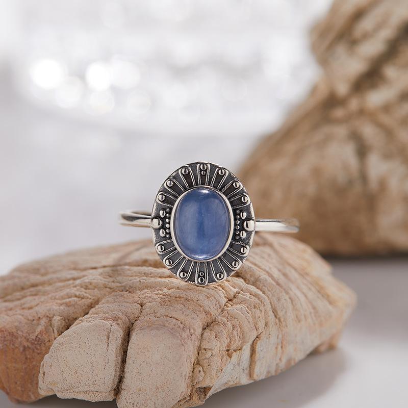 Palace Retro Thai Silver S925 Sterling Silver Ring, Natural Gemstone Index Finger Ring, Male And Female Couples Can'T Lose Color