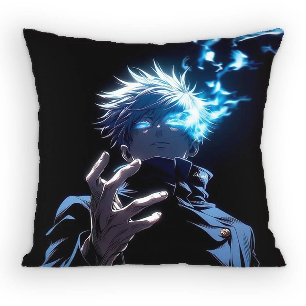 J-Jujutsu K-Kaisen Gojo Pillow Case Anti-Dustmite Pillowcase Invisible Zipper Silky Short Plush Sofa Cushion Cover Peach skin 18*18(CM)-1Pcs