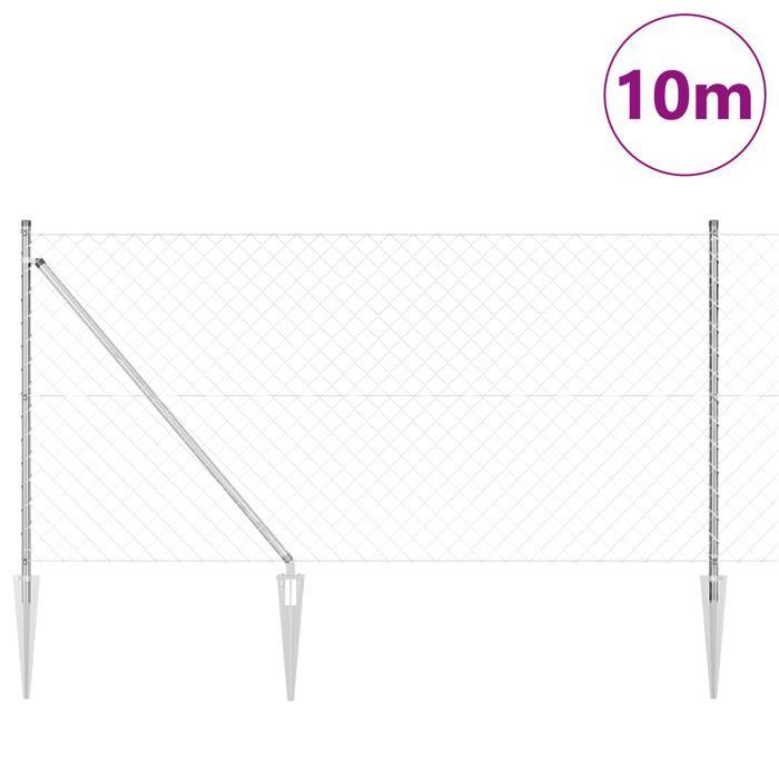 VidaXL Clôture en treillis métallique avec 7 poteaux pointus 1x10 m en acier galvanisé 3351213